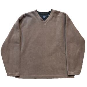Vintage 90s Gap Heavyweight Fleece Pullover V-Neck Taupe Brown Large Korea